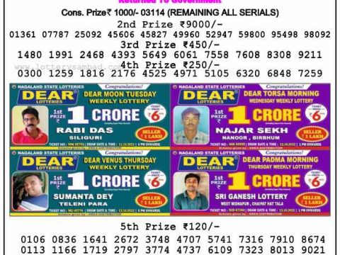 Dear Lottery 1PM Result
