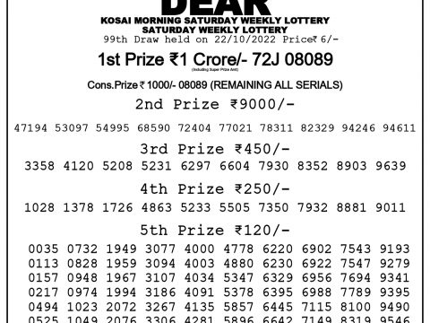 Dear Lottery 1PM Result