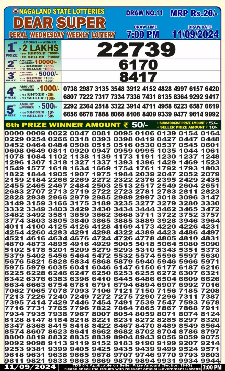 Dear super peral tuesday 7pm result 11-9-24