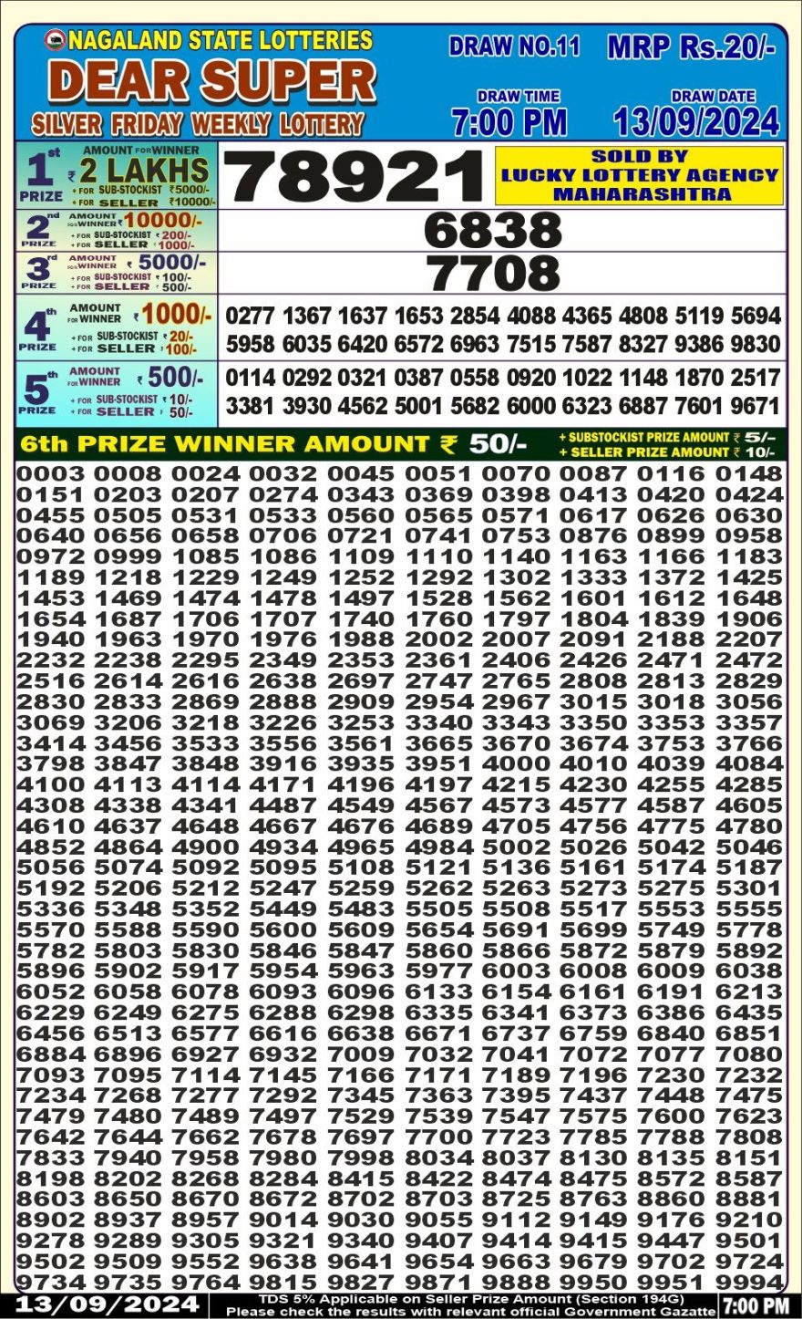 Dear super friday 7pm result 13-9-24