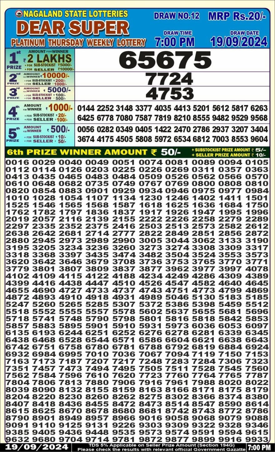 Dear super platinum thursday 7pm result 19-9-24