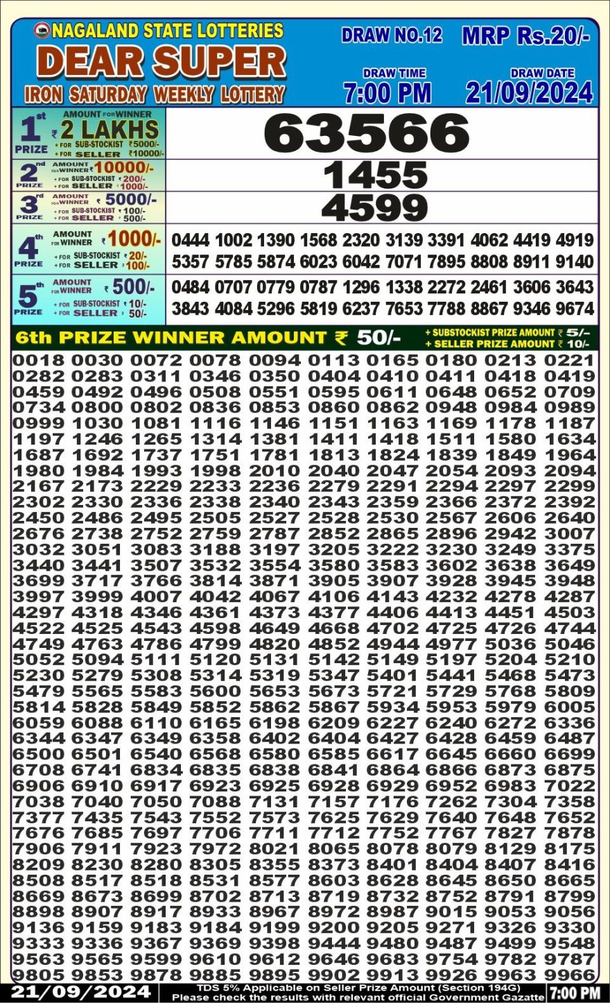 Dear super iron 7pm result 21-9-24