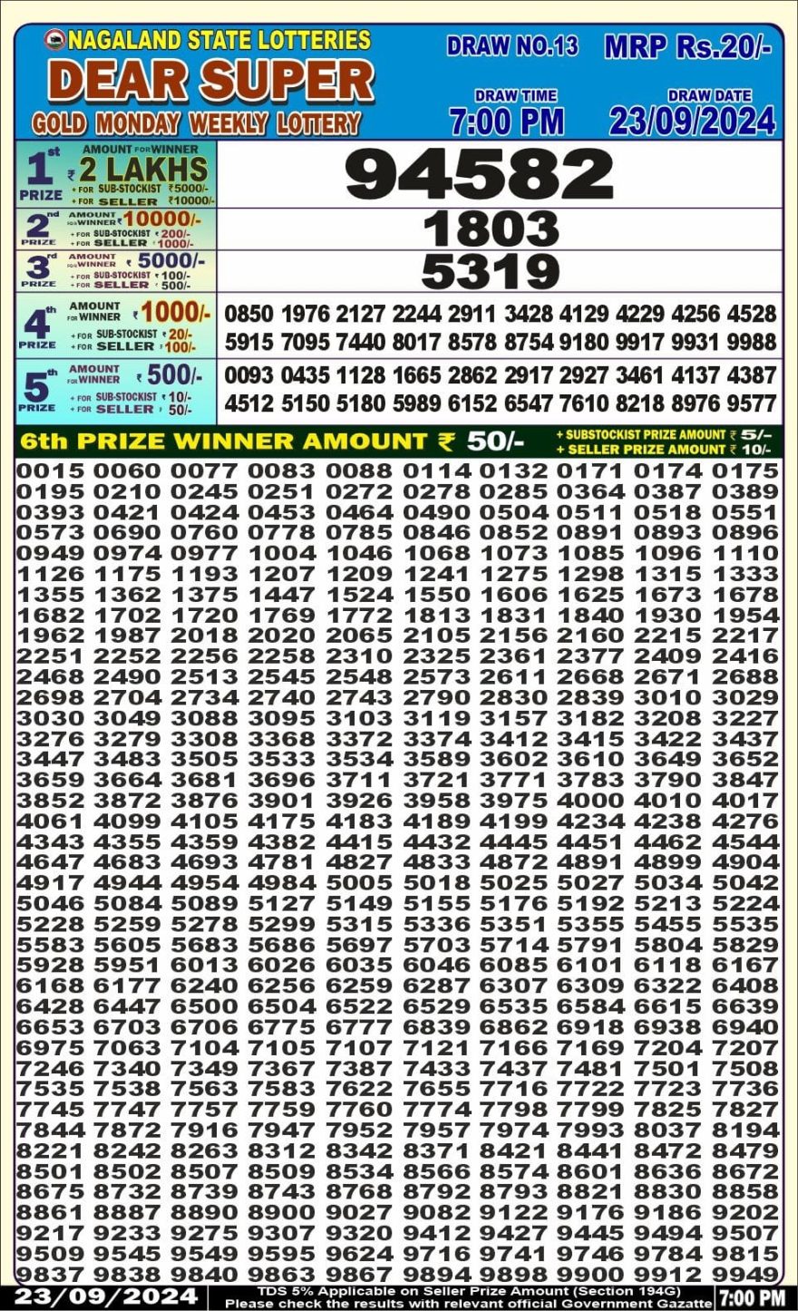 Dear super gold 7pm result 23-9-24