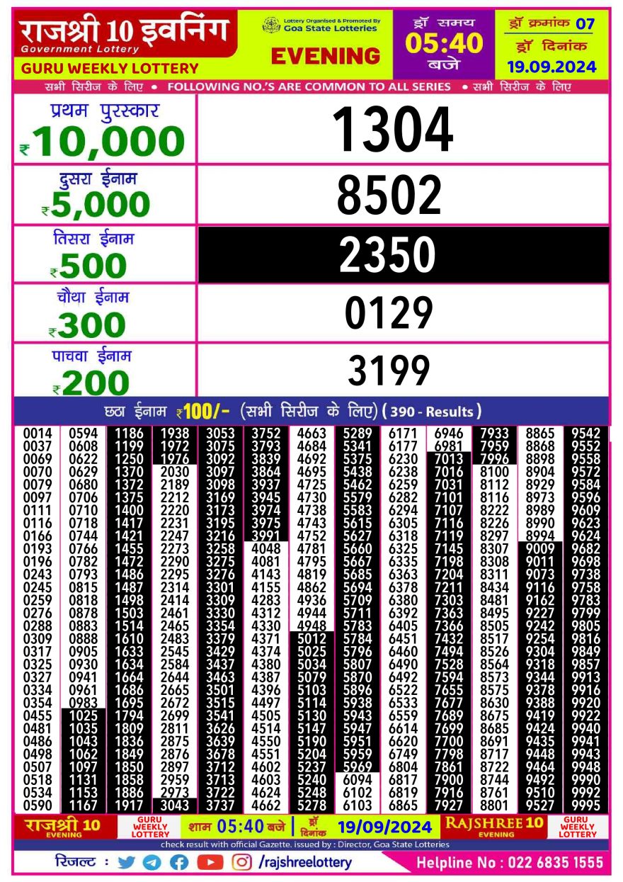 Rajshree 10 evening thursday 5:40pm result 19.09.24