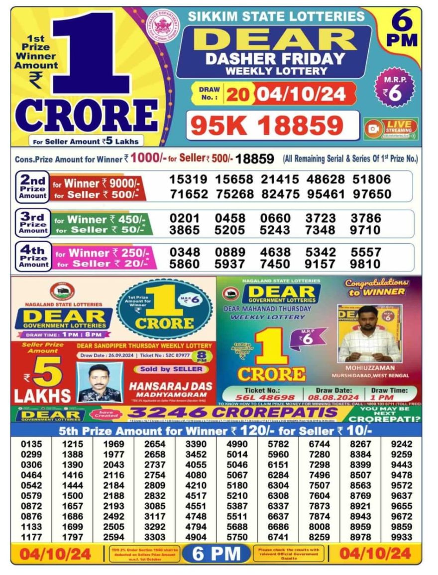 Dear dasher friday weekly 6PM Result 4.10.24