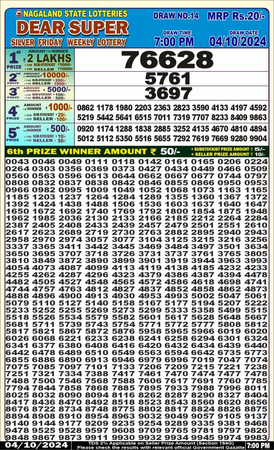 Dear super silver 7pm result 4-10-24