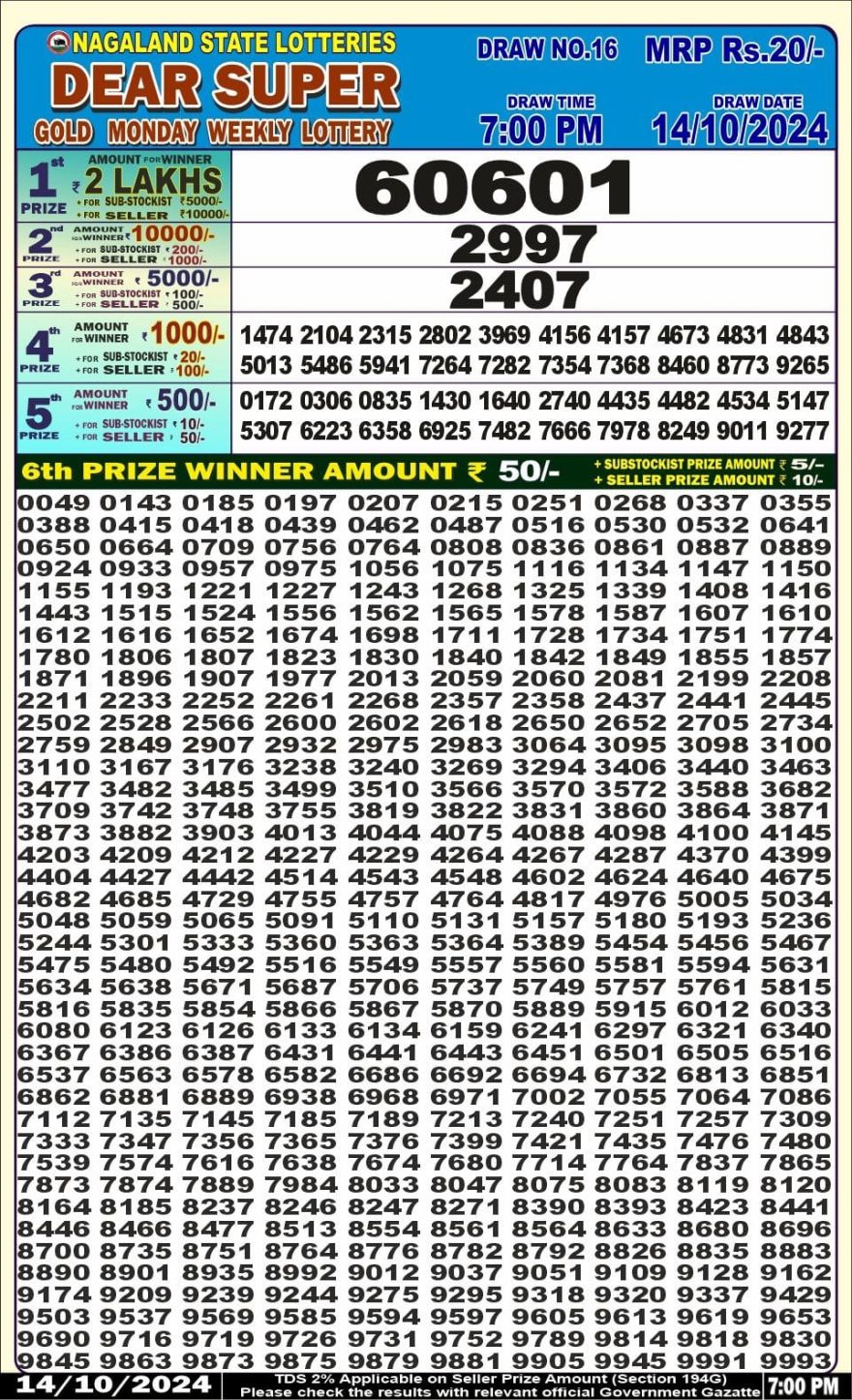 Dear super gold 7pm result 14-10-24
