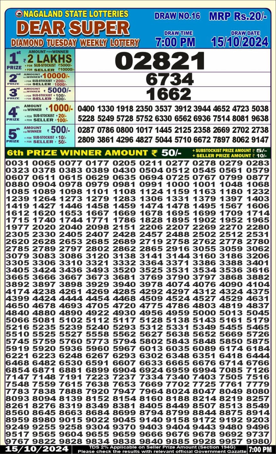 Dear super diamond 7pm result 15-10-24
