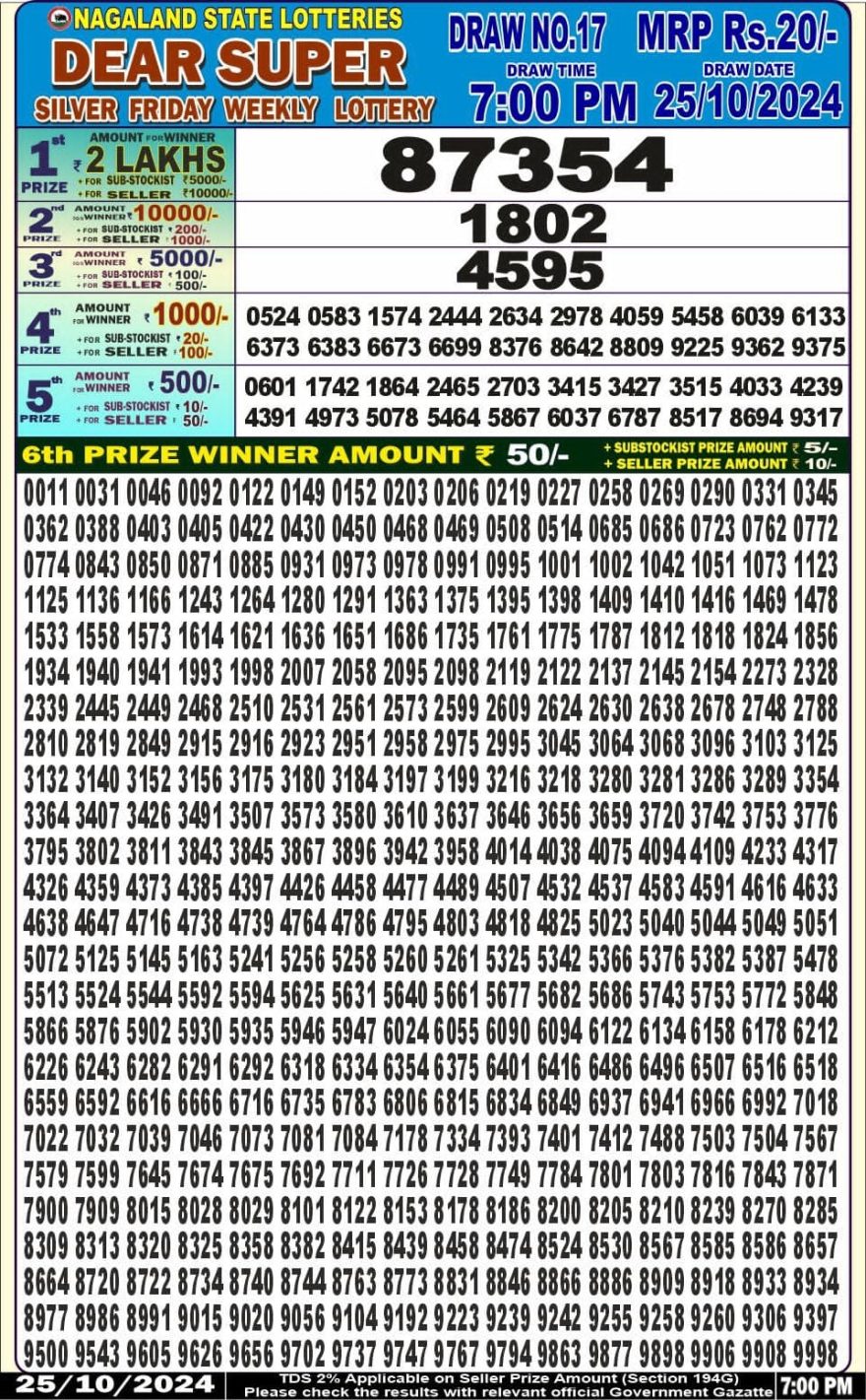 Dear super silver 7pm lottery result 25.10.24