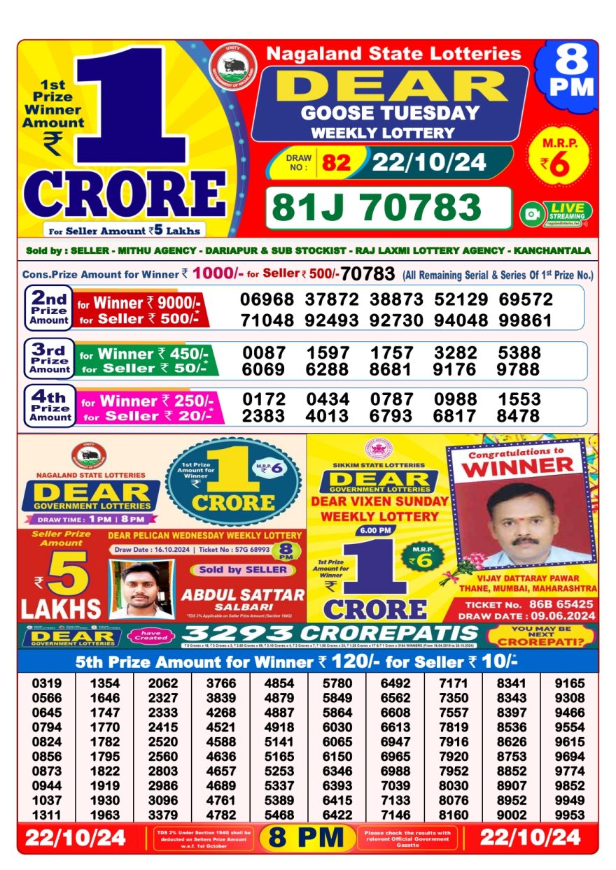 Dear goose Weekly Lottery 8PM Result 22.10.24