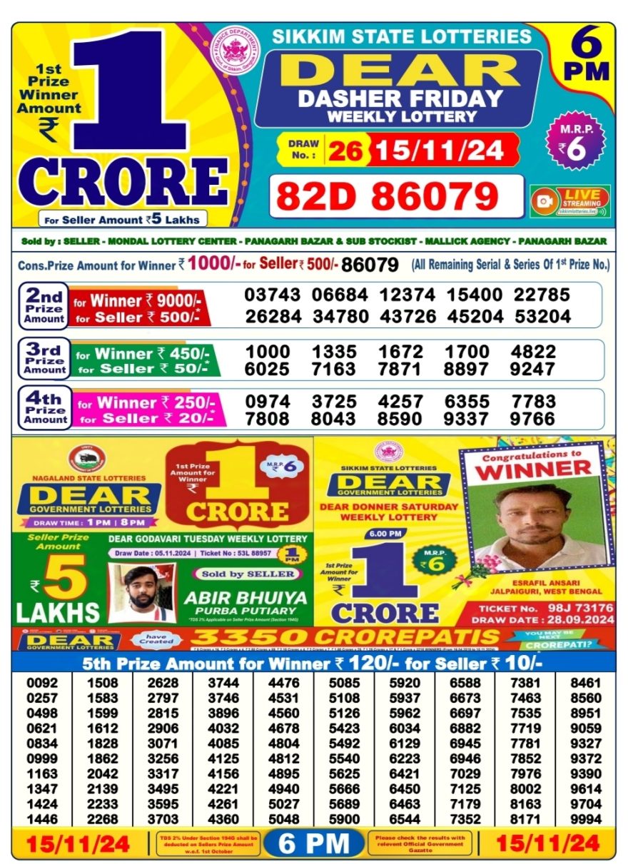 Dear dasher Friday weekly 6PM Result 15.11.24