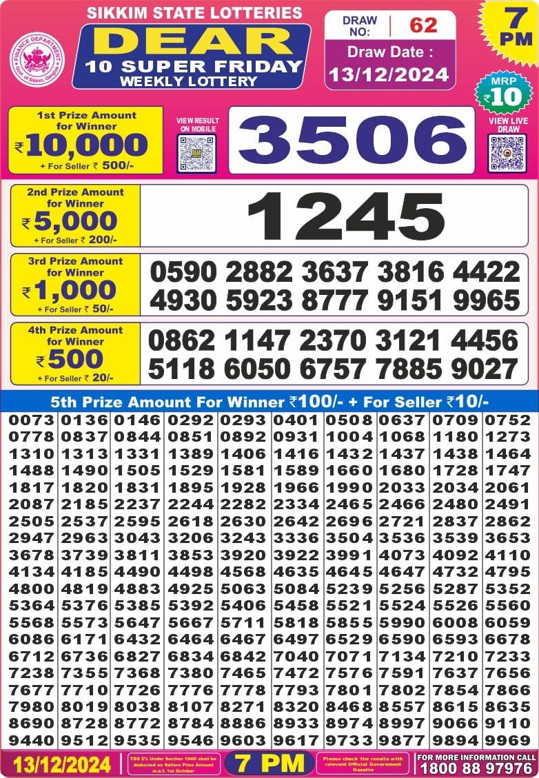 Dear 10 super 7pm result 13.12.24