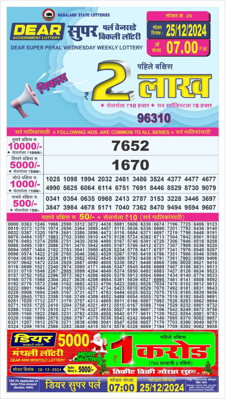 Dear super Pearl 7pm result 25.12.24