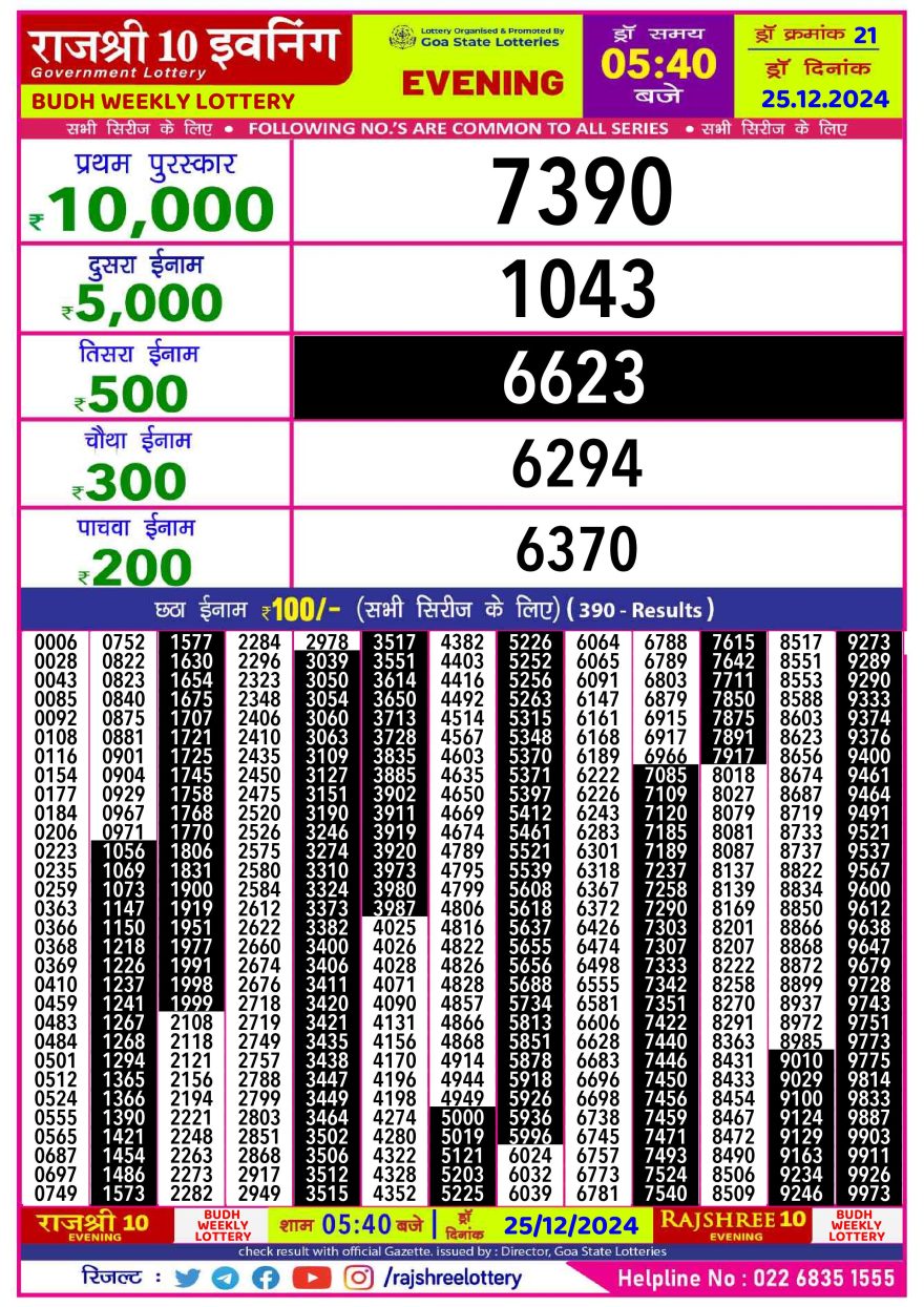 Rajshree 10 evening Wednesday 5:40pm result 25.12.24