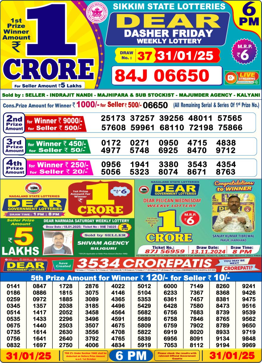 Dear dasher Friday weekly 6PM Result 31.1.2025