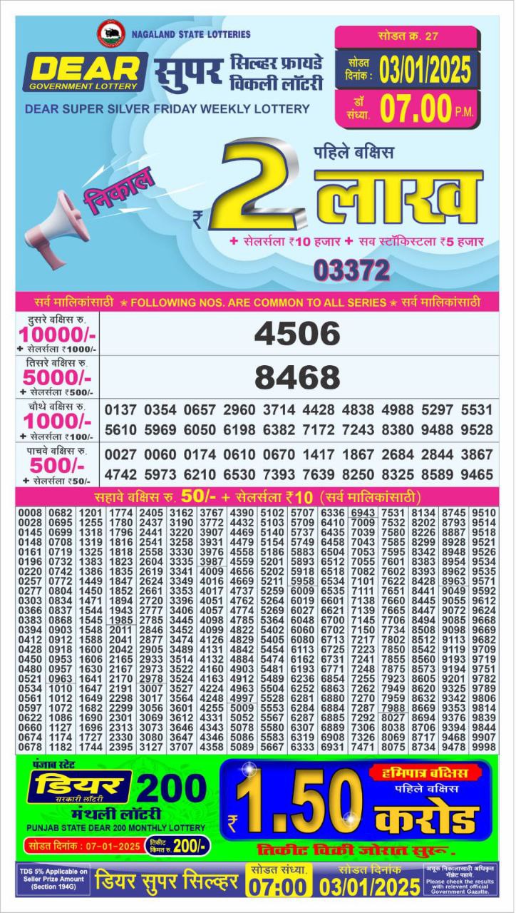 Dear super silver 7pm result 3.1.2025