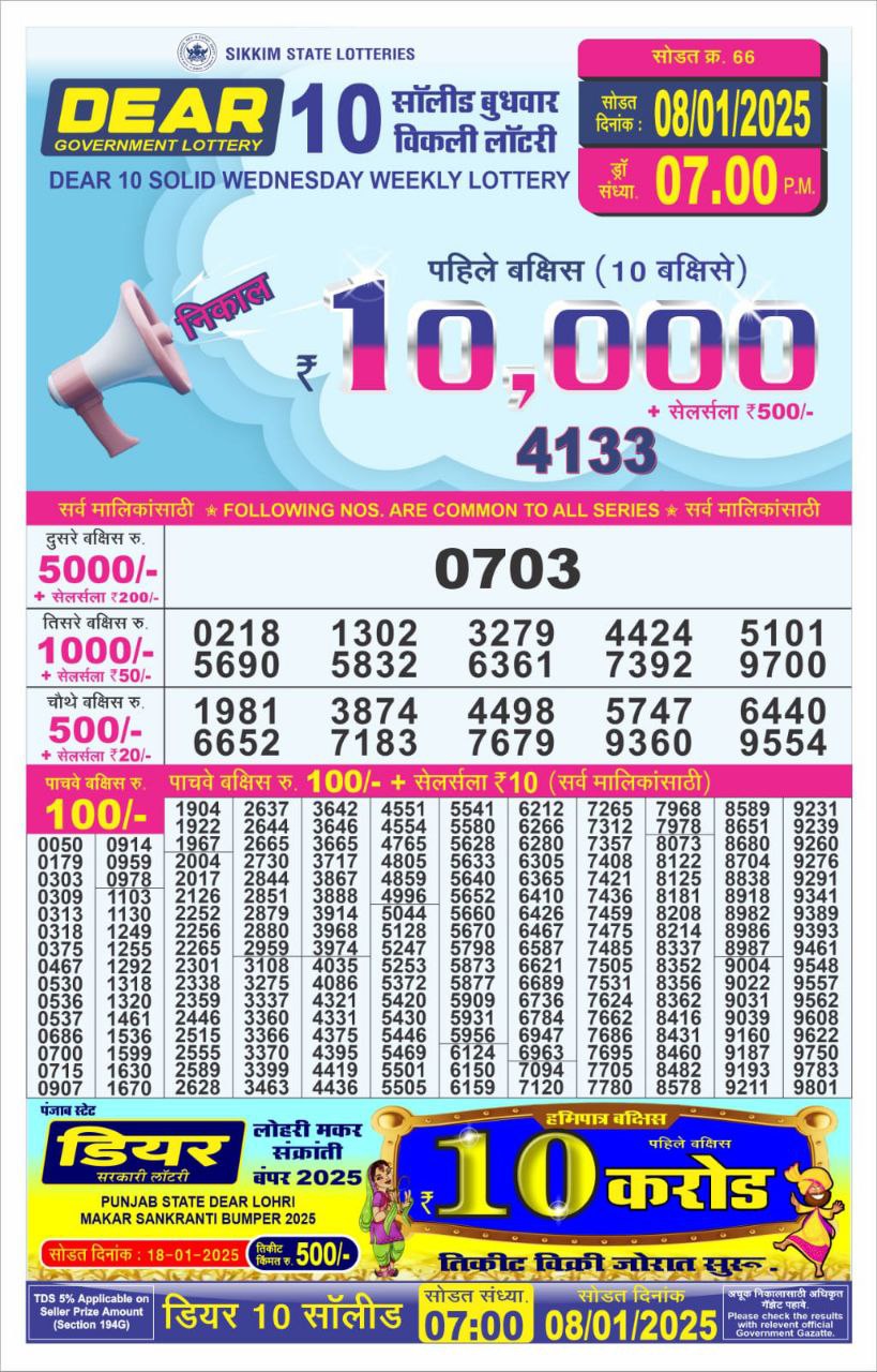 Dear 10 solid 7pm result 8.1.25