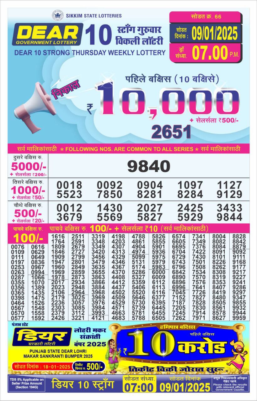 Dear 10 strong 7pm result 9.1.25