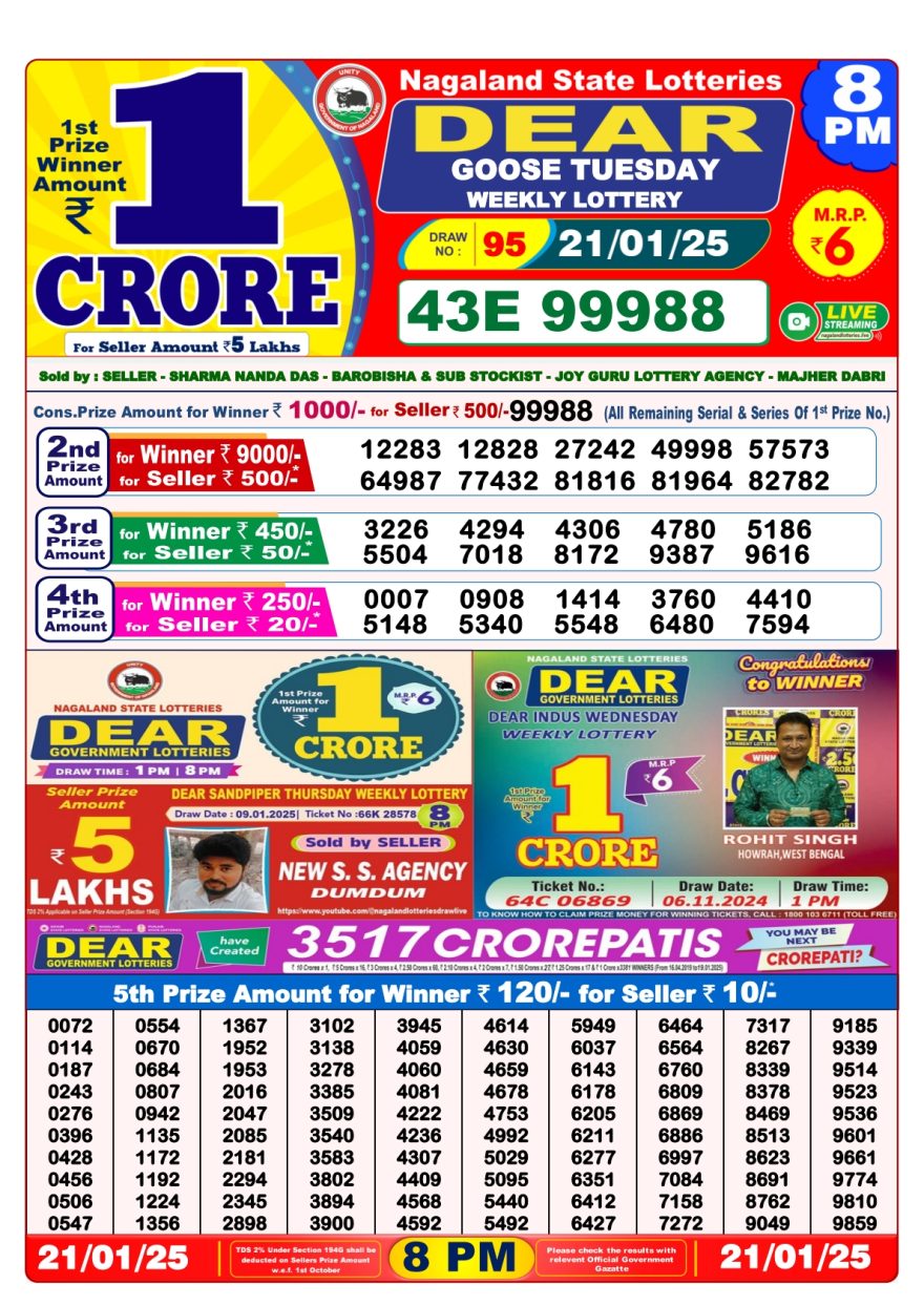Dear goose Weekly Lottery 8PM Result 21.1.25