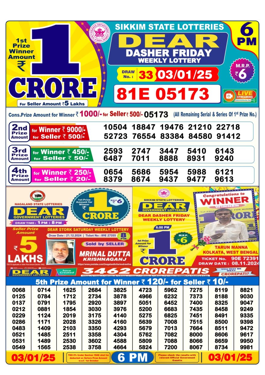 Dear dasher Friday weekly 6PM Result 3.1.2025