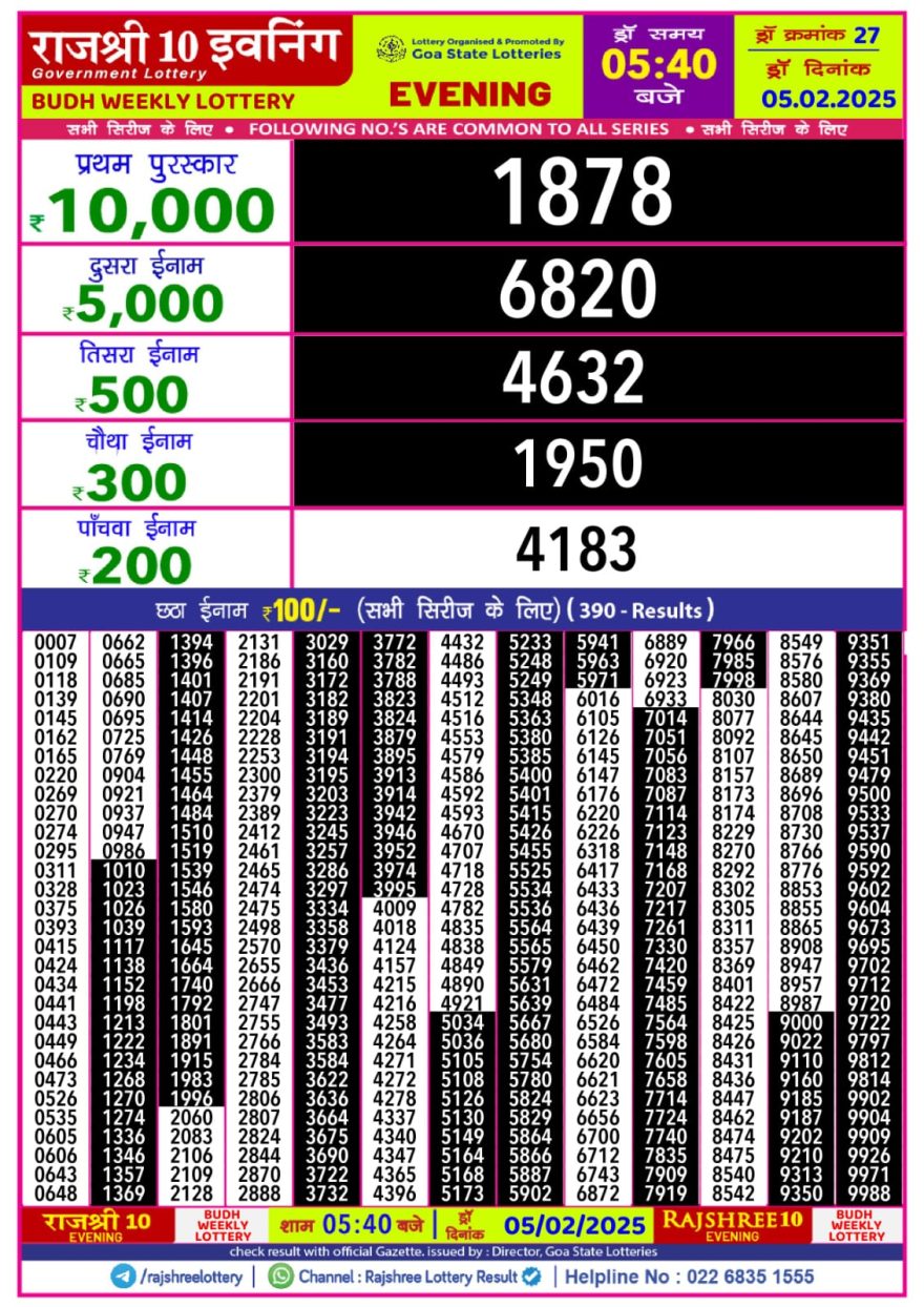 Rajshree 10 evening Wednesday 5:40pm result 5.2.25