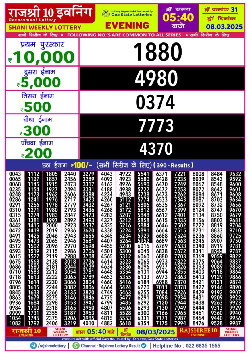 Rajshree 10 evening Saturday 5:40pm result 8.3.25