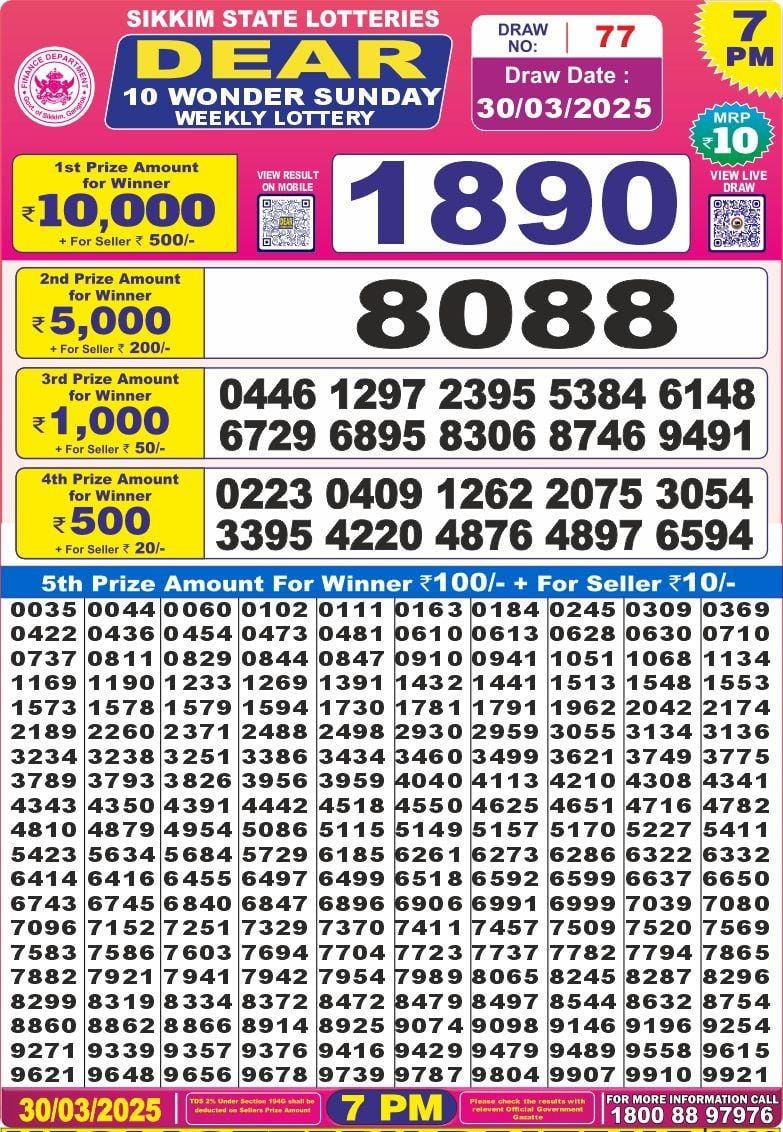 Dear 10 wonder 7pm result 30.3.25