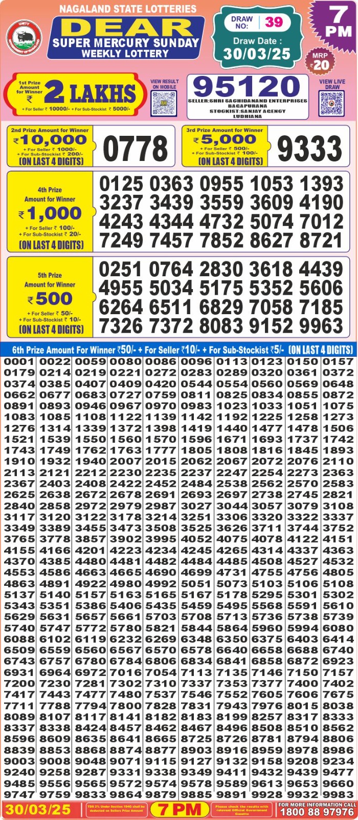 Dear super mercury 7pm result 30.3.25