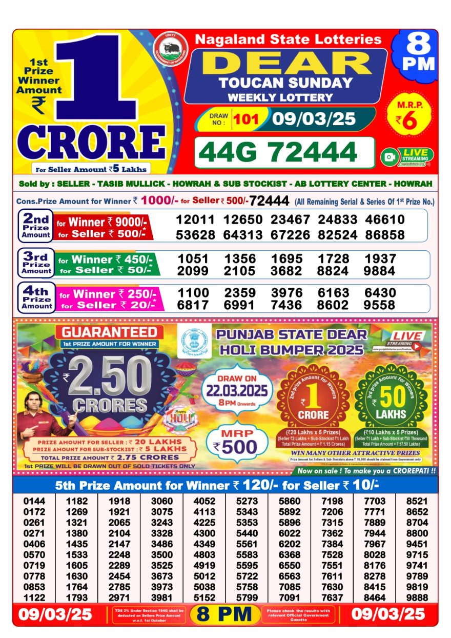 Dear toucan Weekly Lottery 8PM Result 9.3.25