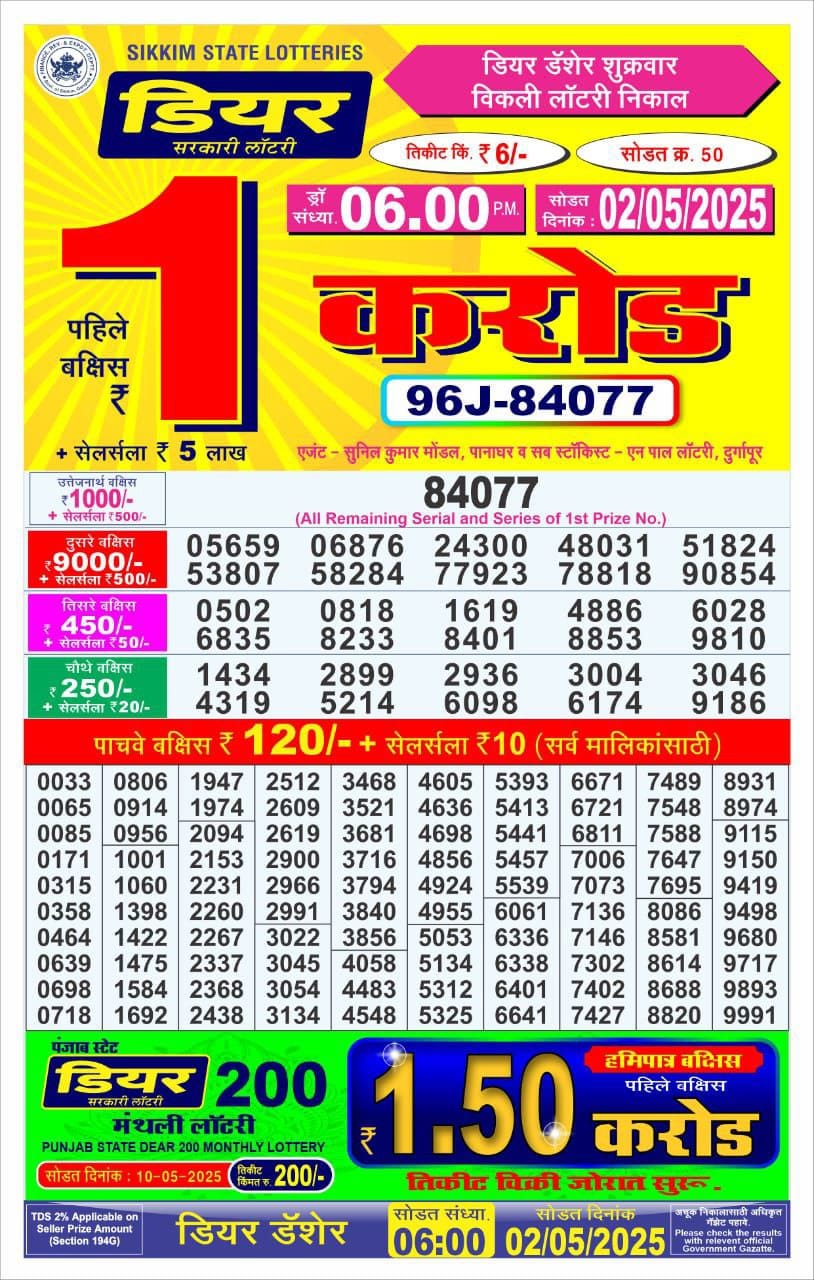 Dear dasher Friday weekly 6PM Result 2.5.2025