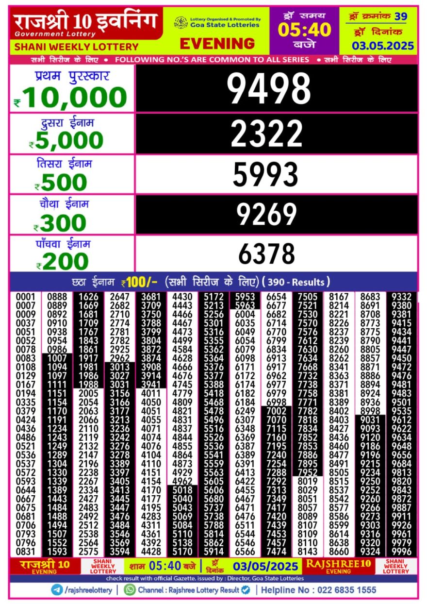 Rajshree 10 evening Saturday 5:40pm result 3.5.25