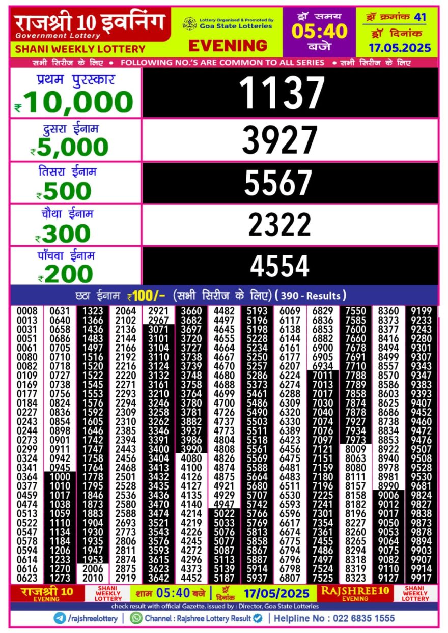 Rajshree 10 evening Saturday 5:40pm result 17.5.2025