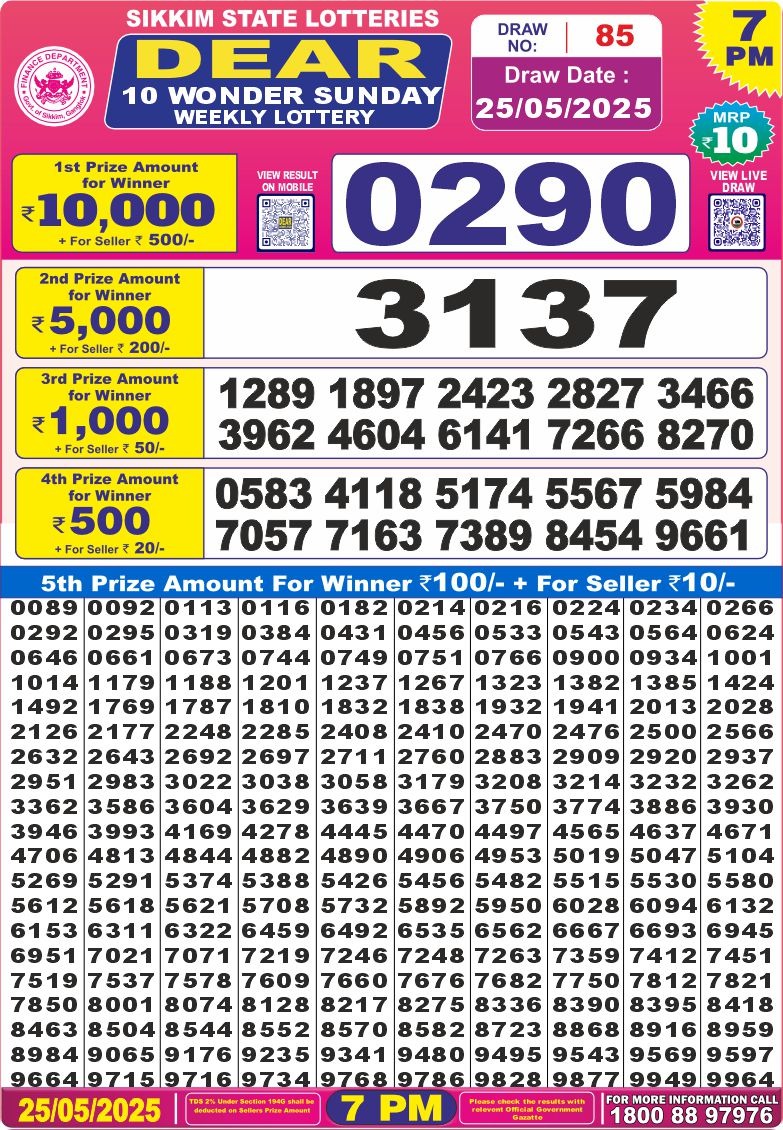 Dear 10 wonder 7pm result 25.05.25