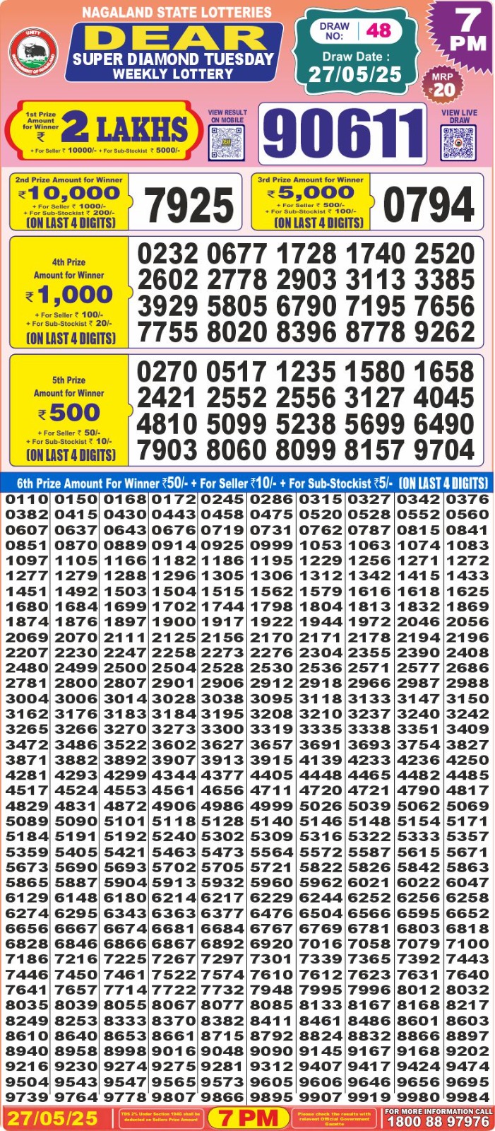 Dear super diamond 7pm result 27.05.25