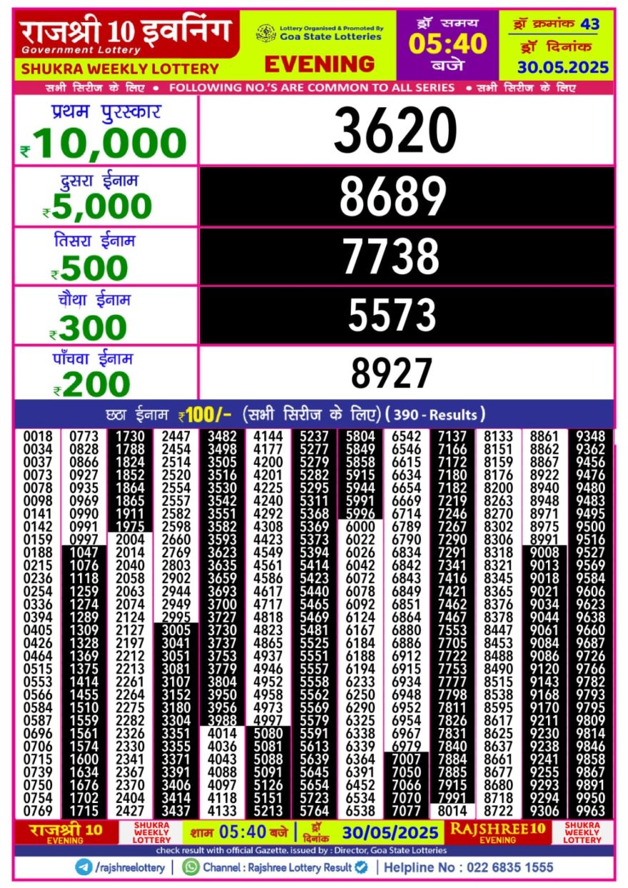 Rajshree 10 evening friday 5:40pm result 30.05.25
