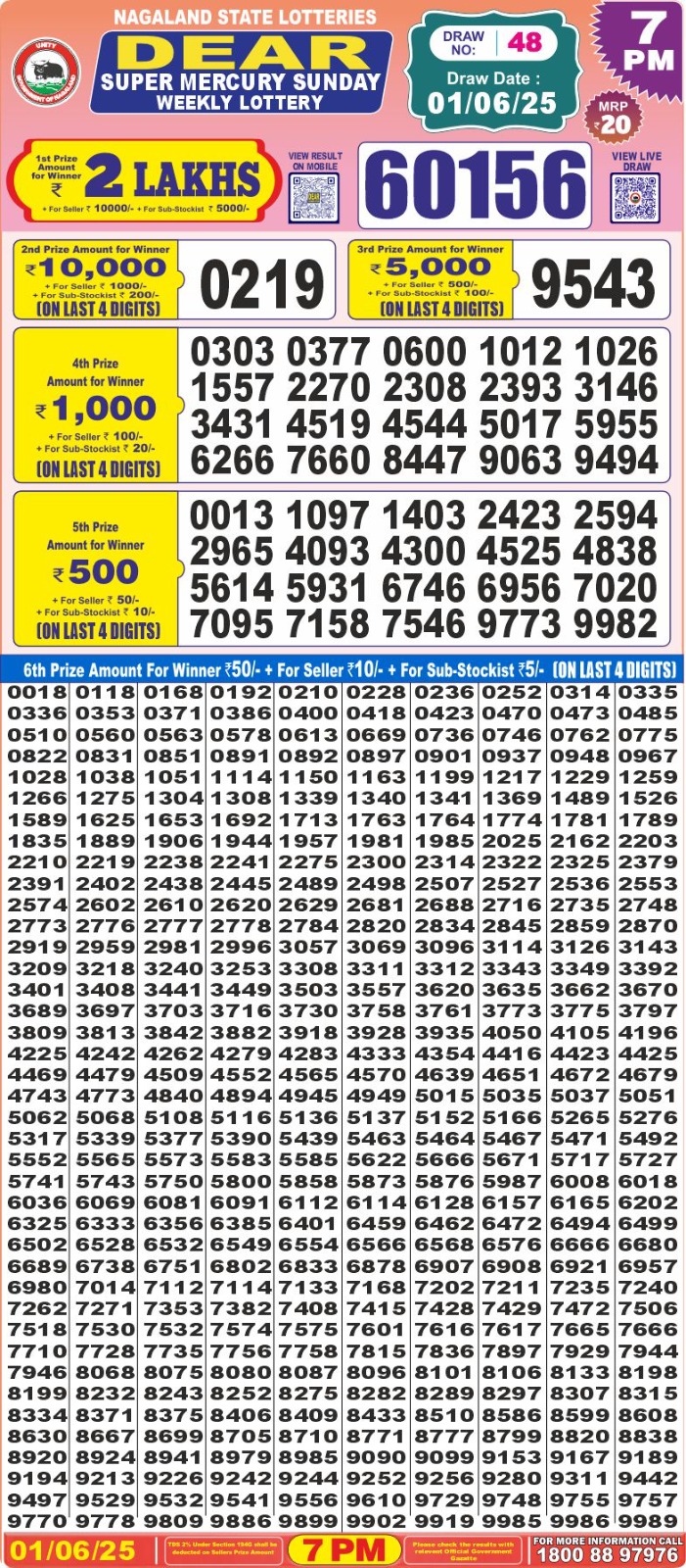 Dear super mercury 7pm result 01.06.25