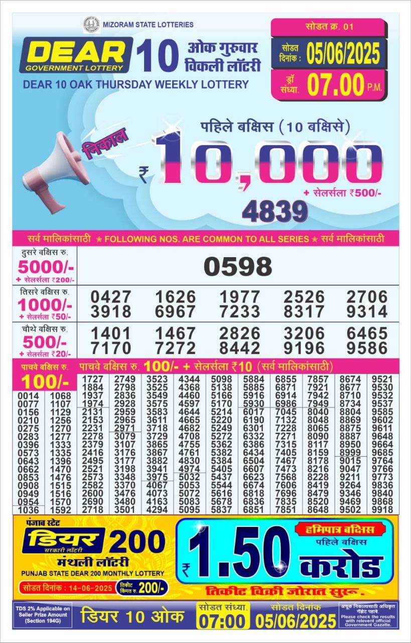 Dear 10 strong 7pm result 05.06.2025