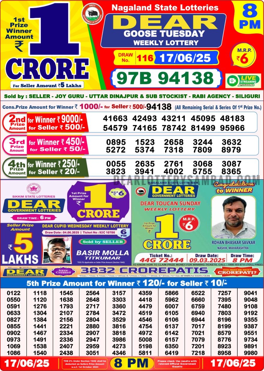 Dear goose Weekly Lottery 8PM Result 17.06.2025