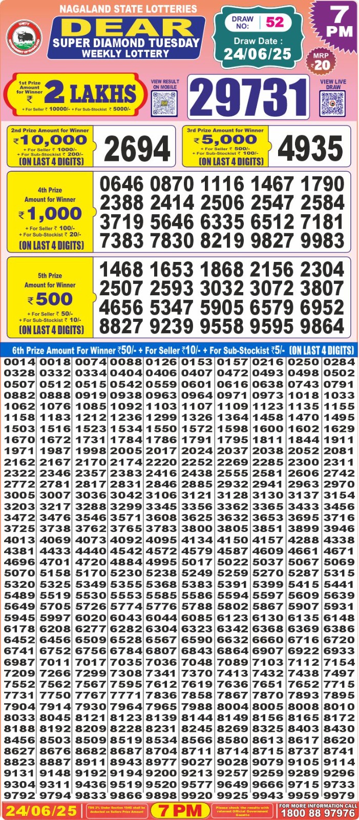 Dear super diamond 7pm result 24.06.2025