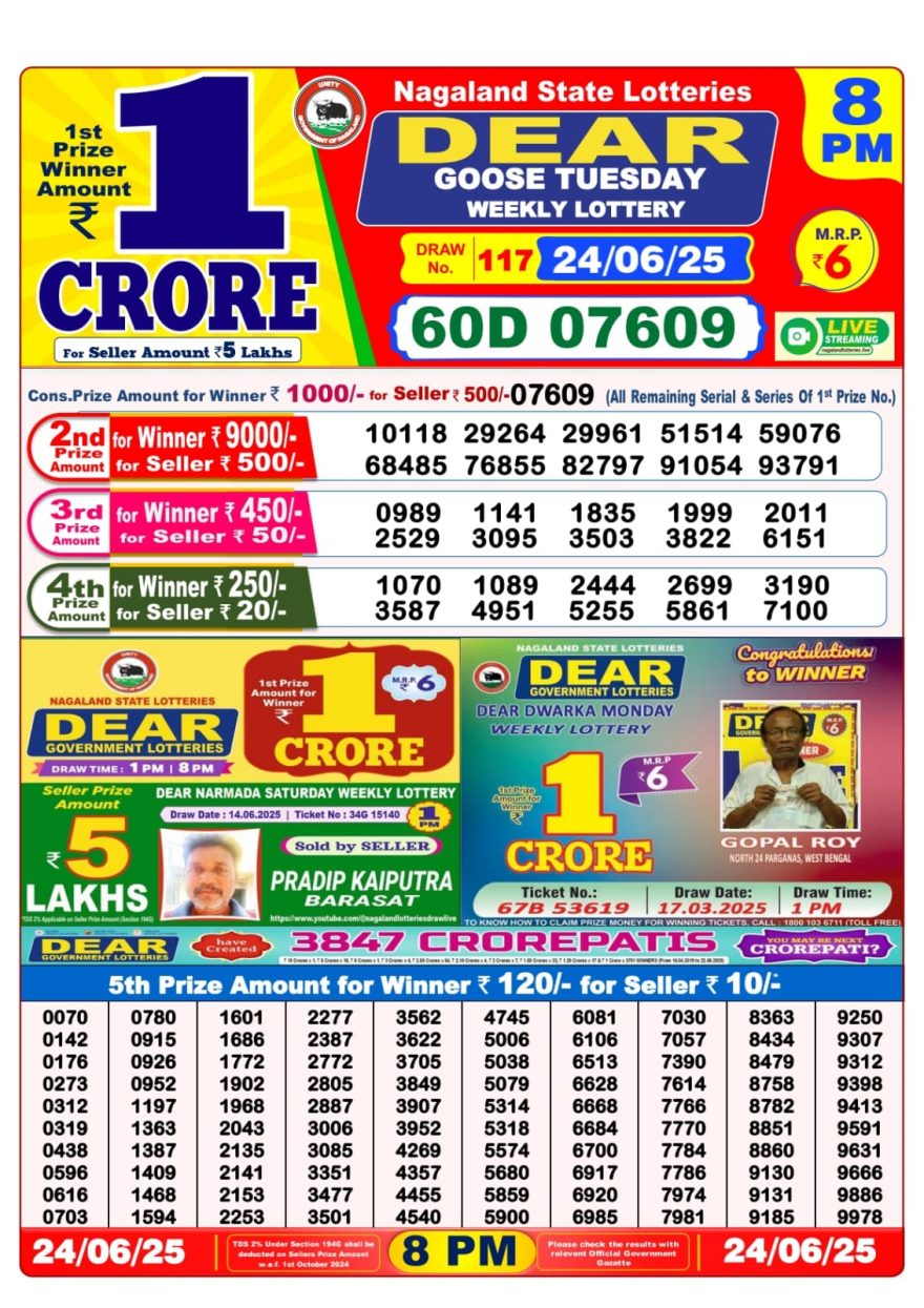 Dear goose Weekly Lottery 8PM Result 24.06.2025