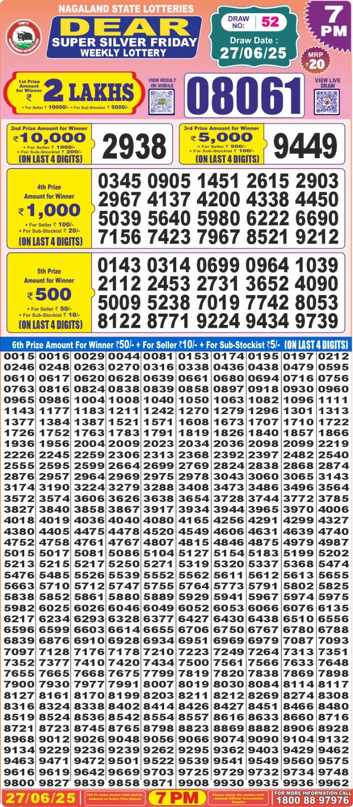 Dear super silver 7pm result 27.06.2025