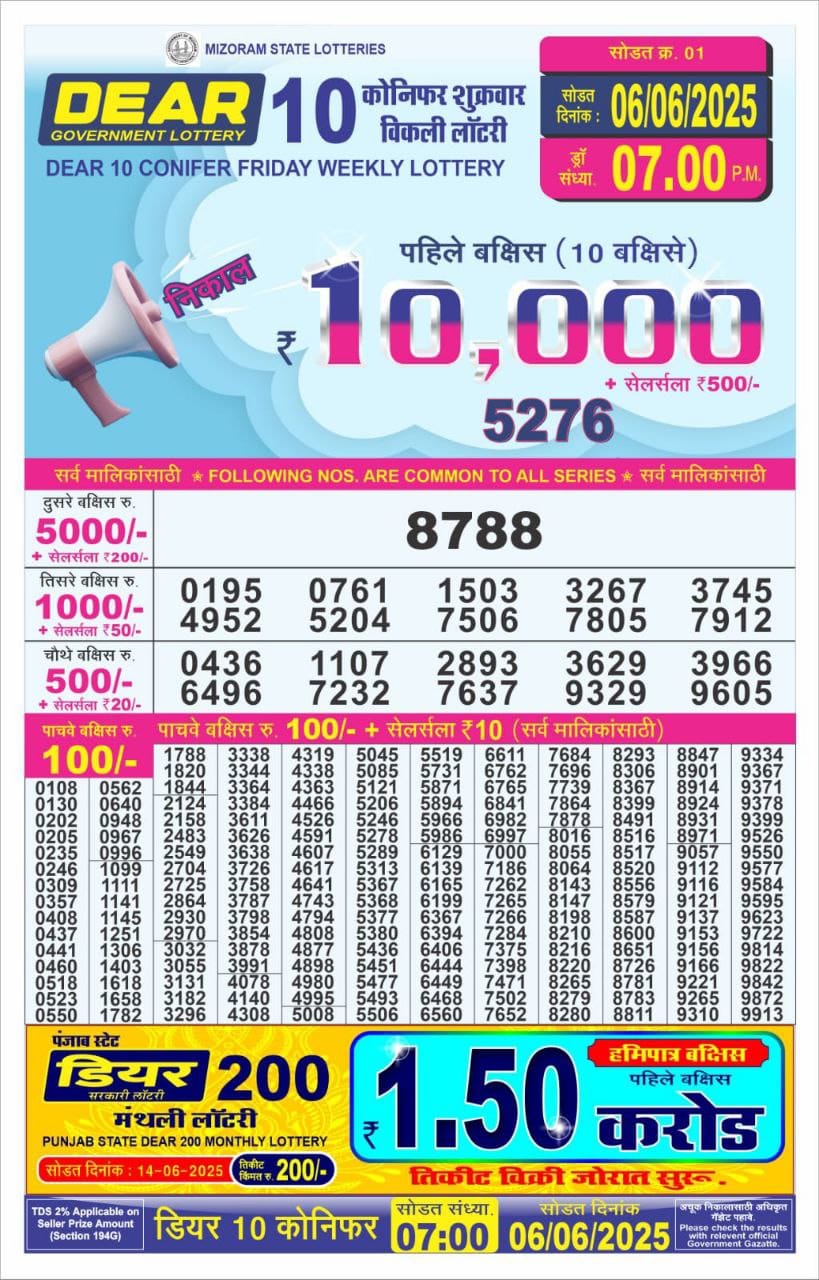 Dear 10 super 7pm result 06.06.2025
