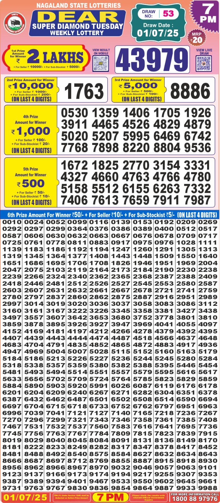 Dear super diamond 7pm result 01.07.2025
