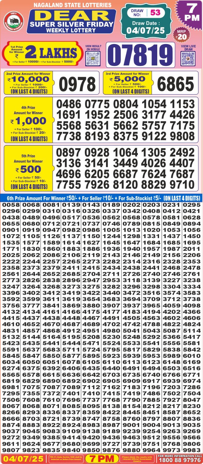 Dear super silver 7pm result 04.07.2025