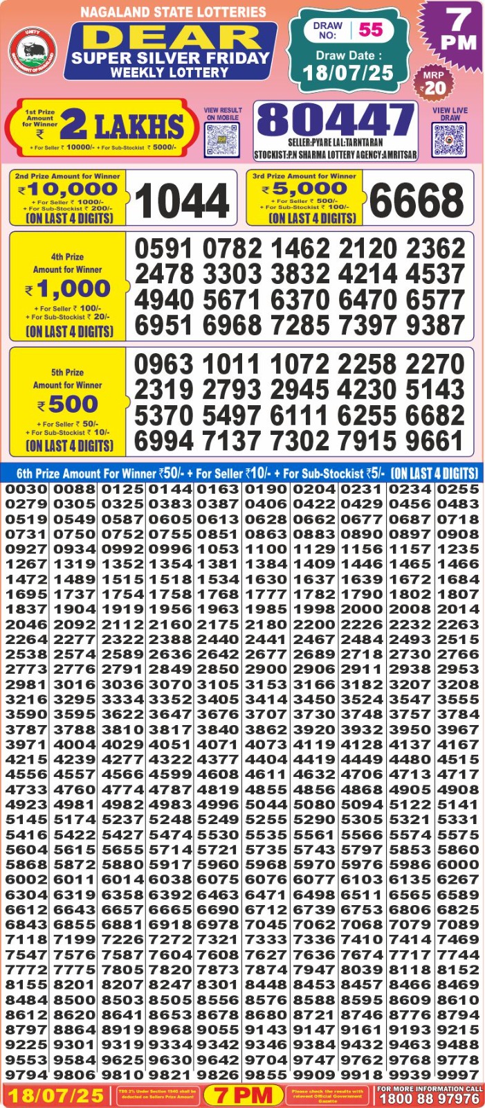 Dear super silver 7pm result 18.07.2025