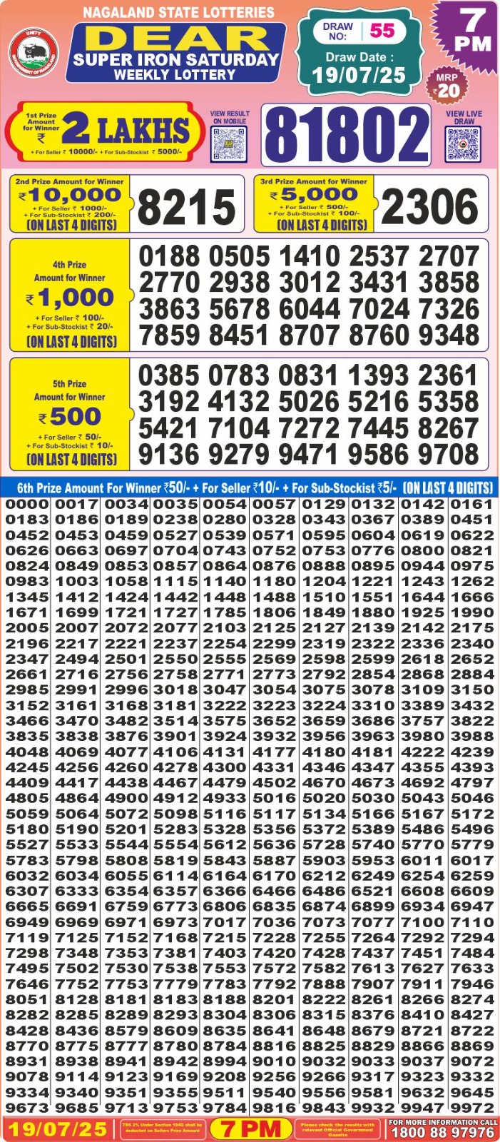 Dear super iron 7pm result 19.07.2025