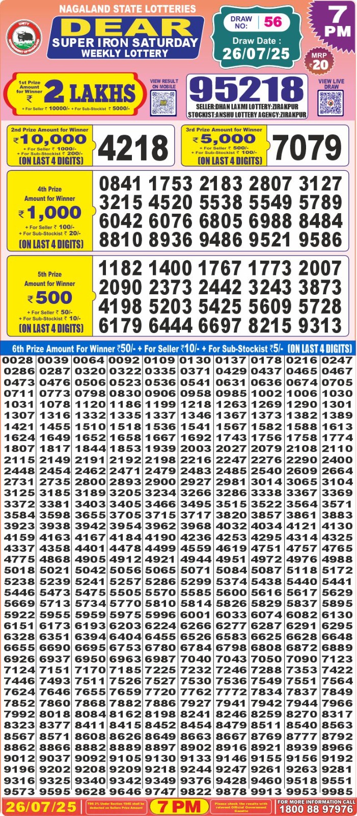 Dear super iron 7pm result 26.07.2025