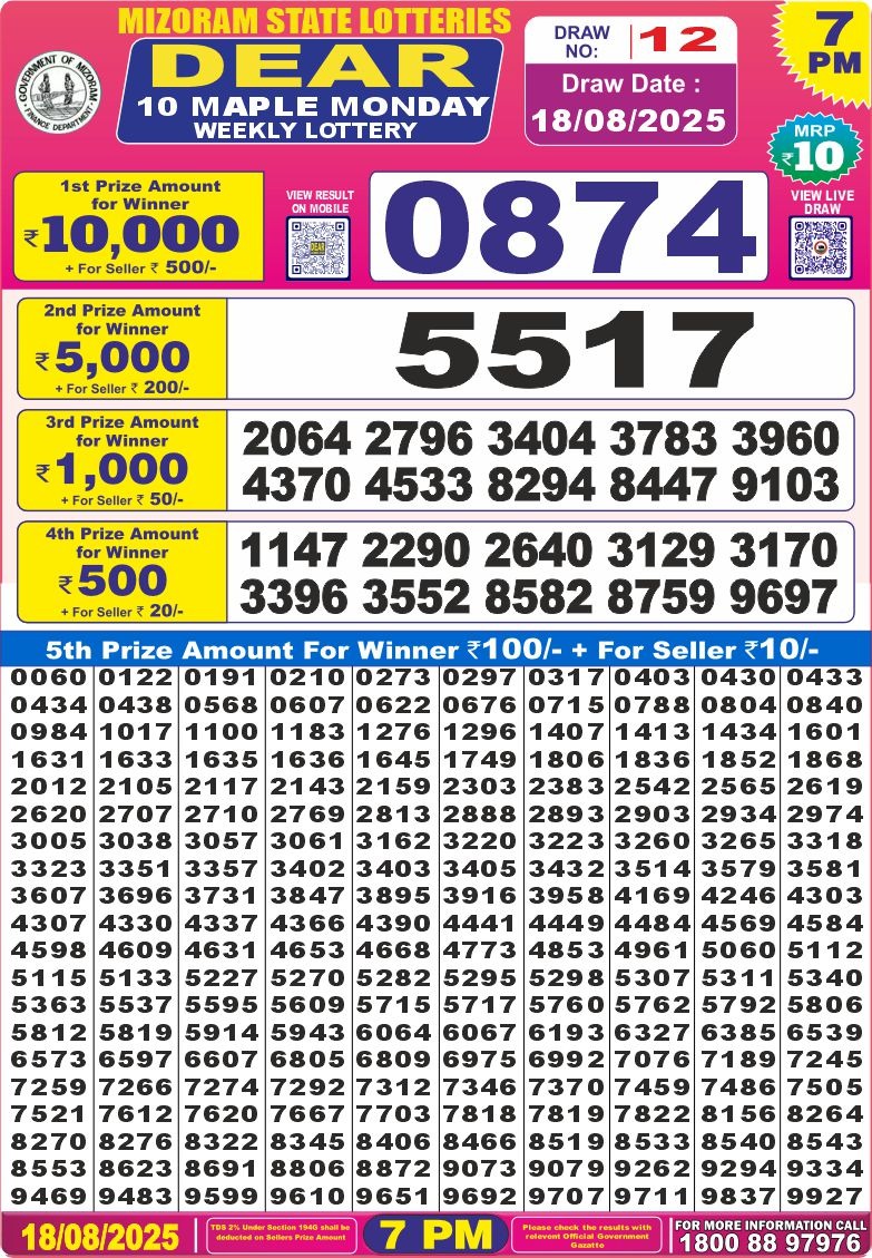 Dear 10 maple 7pm Result 18.08.2025