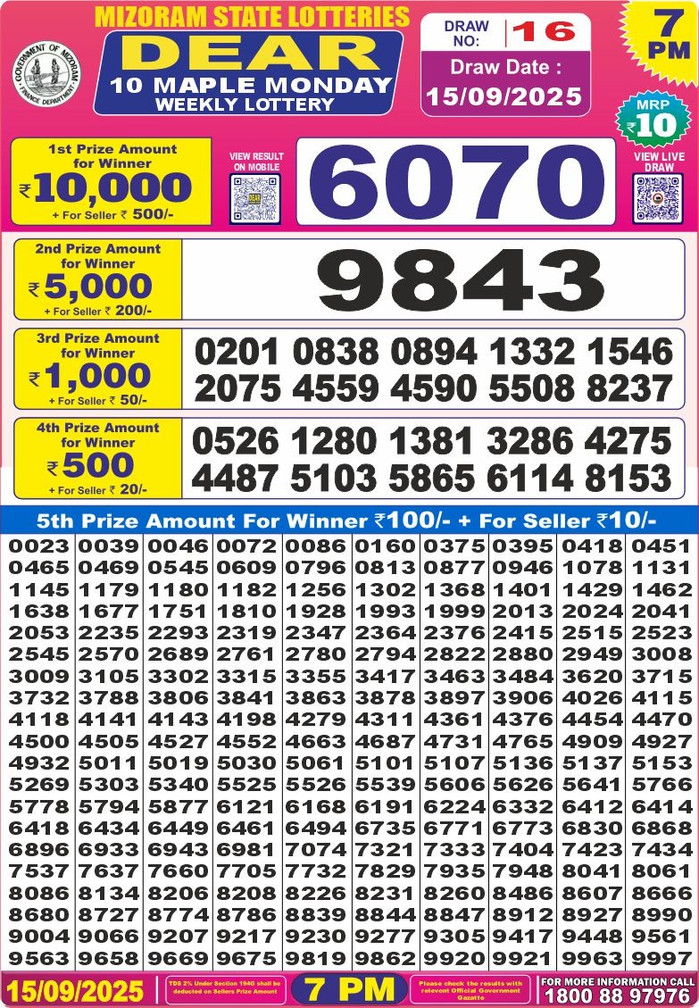 Dear 10 maple 7pm Result 15.09.2025