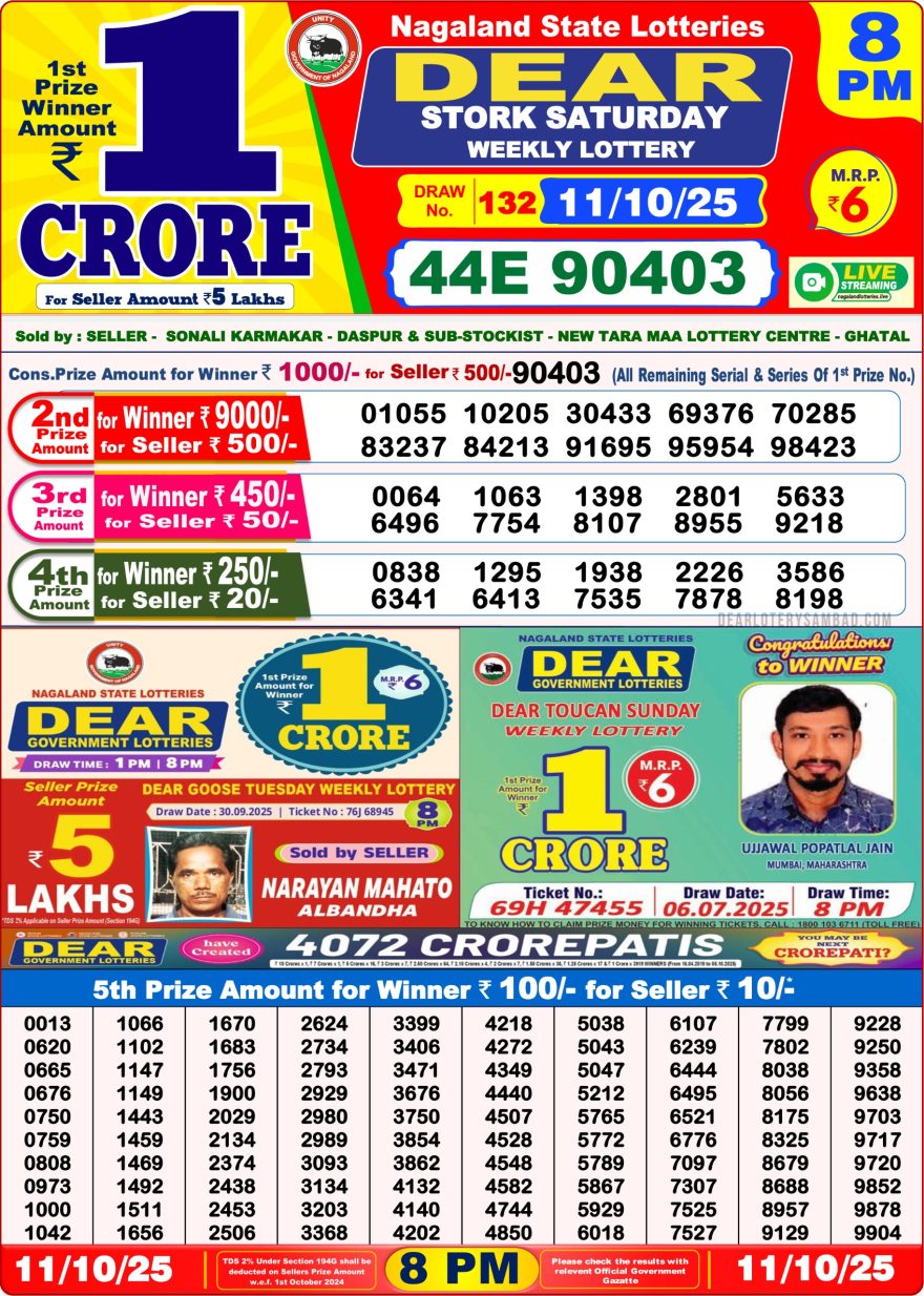 Dear Stork Weekly Lottery 8pm Result 11.10.2025